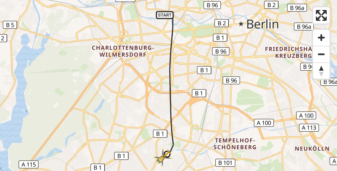 Flugroute Rettungshubschrauber Berlin - Charité Clinic Benjamin Franklin Campus, 04 Oktober 2026, 09:38