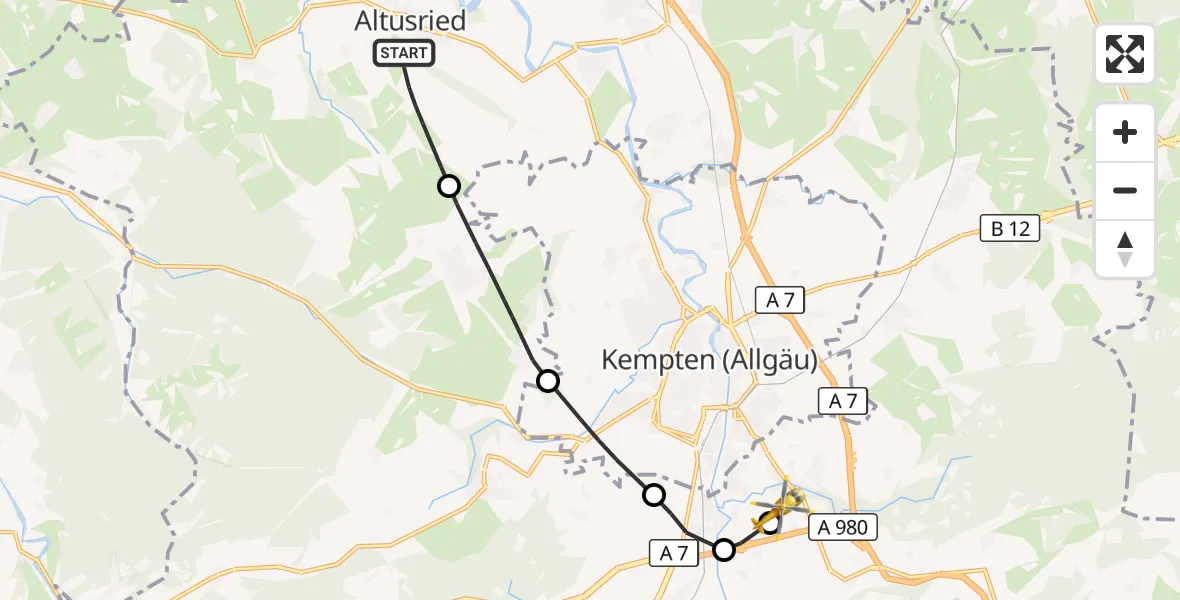 Flugroute Rettungshubschrauber Altusried - Kempten-Durach Flugplatz, 04 Oktober 2026, 09:39
