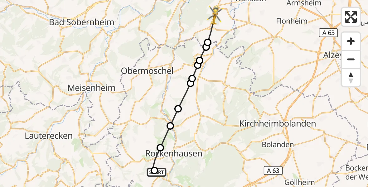 Flugroute Rettungshubschrauber Imsweiler UL - Frei-Laubersheim, 04 Oktober 2026, 09:42