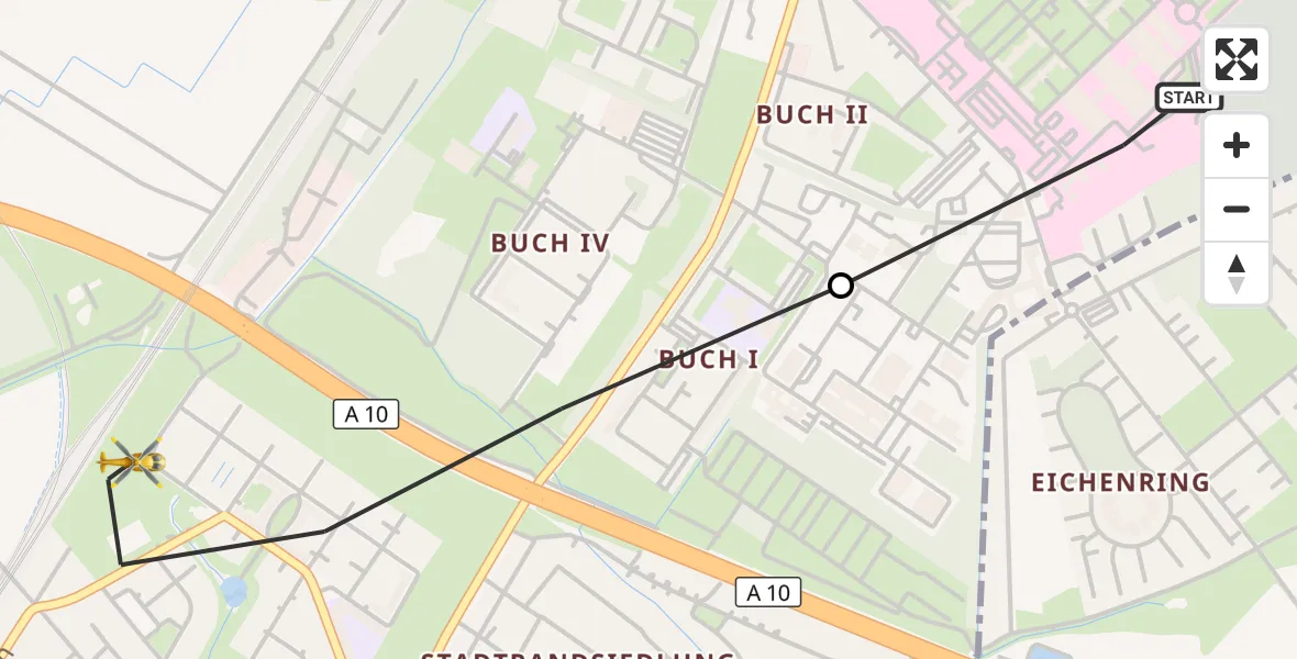 Flugroute Rettungshubschrauber Helios Clinic Berlin-Buch - Berlin, 04 Oktober 2026, 09:50