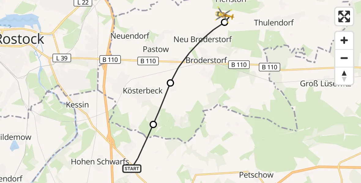 Flugroute Ambulanzhubschrauber Dummerstorf - Thulendorf, 04 Oktober 2026, 10:00