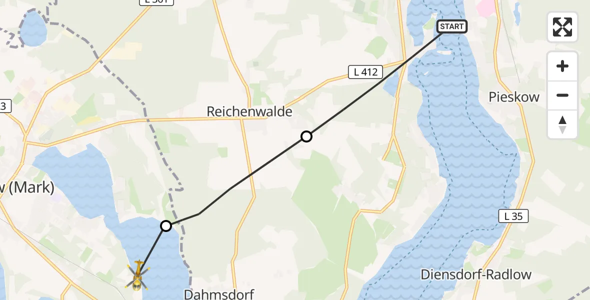 Flugroute Rettungshubschrauber Bad Saarow - Hubertushöhe Wasserflugzeugbasis, 04 Oktober 2026, 10:07