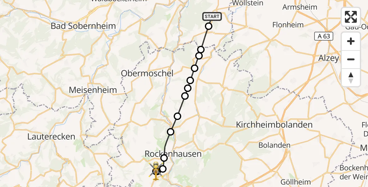 Flugroute Rettungshubschrauber Frei-Laubersheim - Rockenhausen, 04 Oktober 2026, 10:20