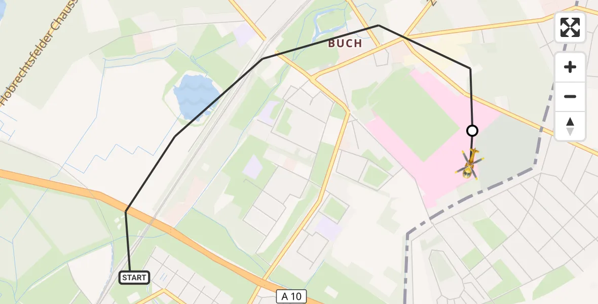 Flugroute Rettungshubschrauber Berlin - Helios Clinic Berlin-Buch, 04 Oktober 2026, 10:22