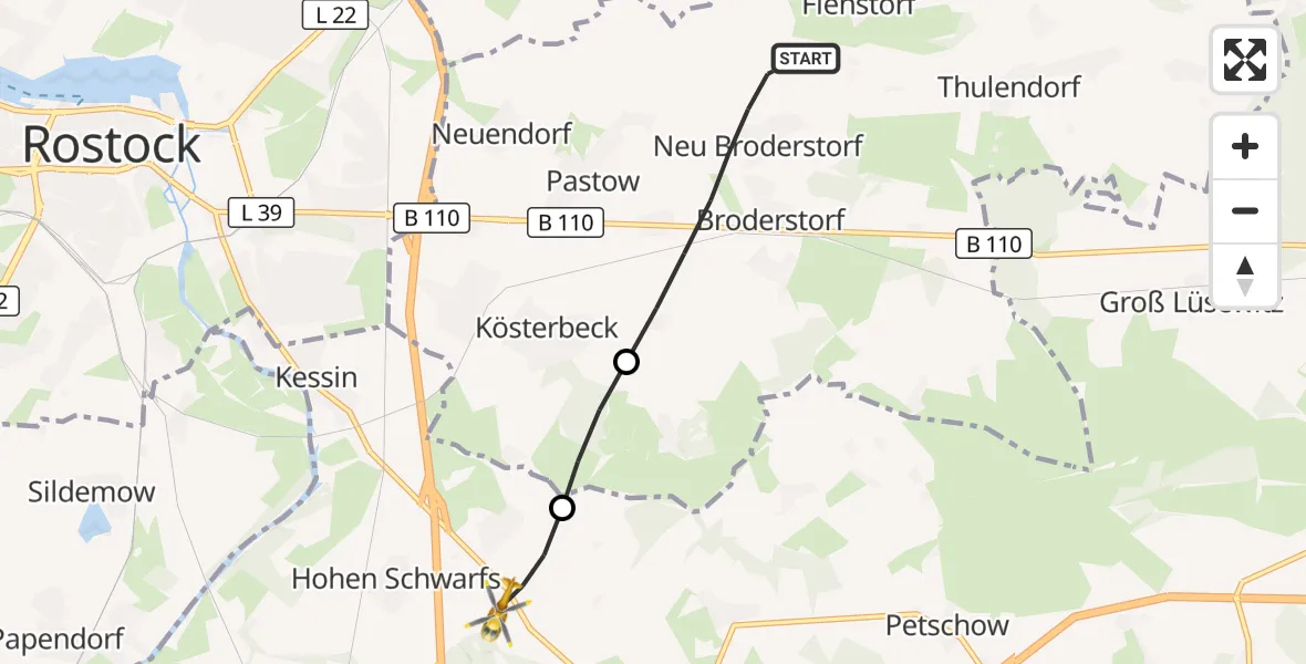 Flugroute Ambulanzhubschrauber Broderstorf - Dummerstorf, 04 Oktober 2026, 10:31