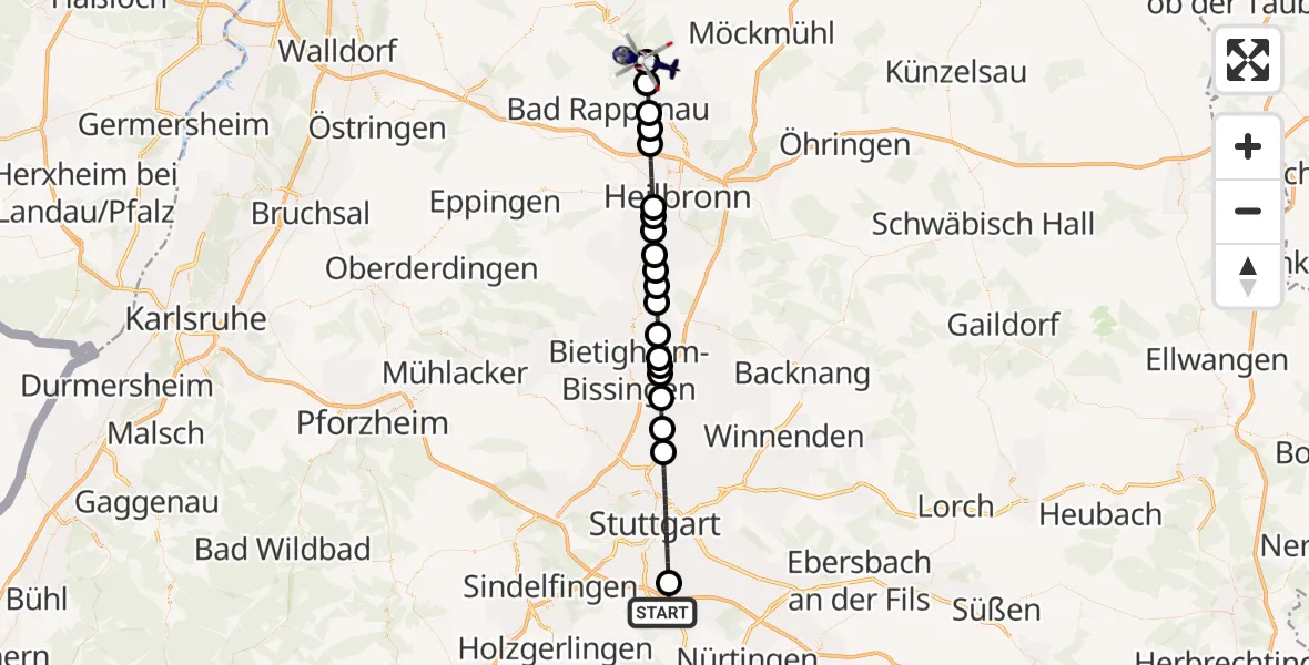 Flugroute Polizeihubschrauber Flughafen Stuttgart - Gundelsheim ULM, 04 Oktober 2026, 10:50