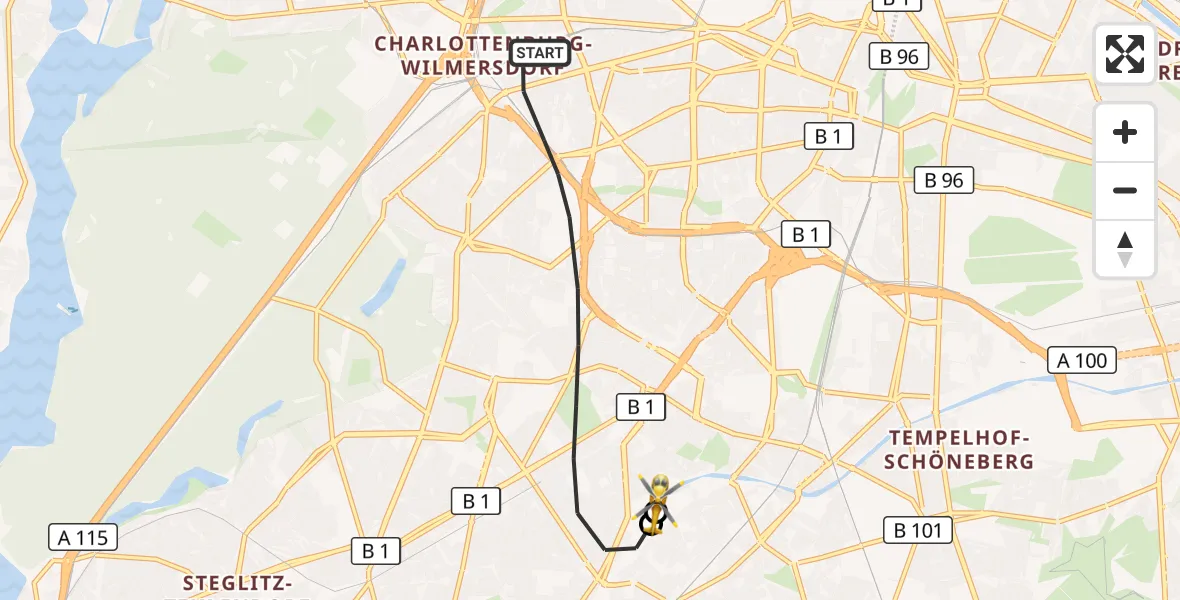 Flugroute Rettungshubschrauber Berlin - Charité Clinic Benjamin Franklin Campus, 04 Oktober 2026, 11:00