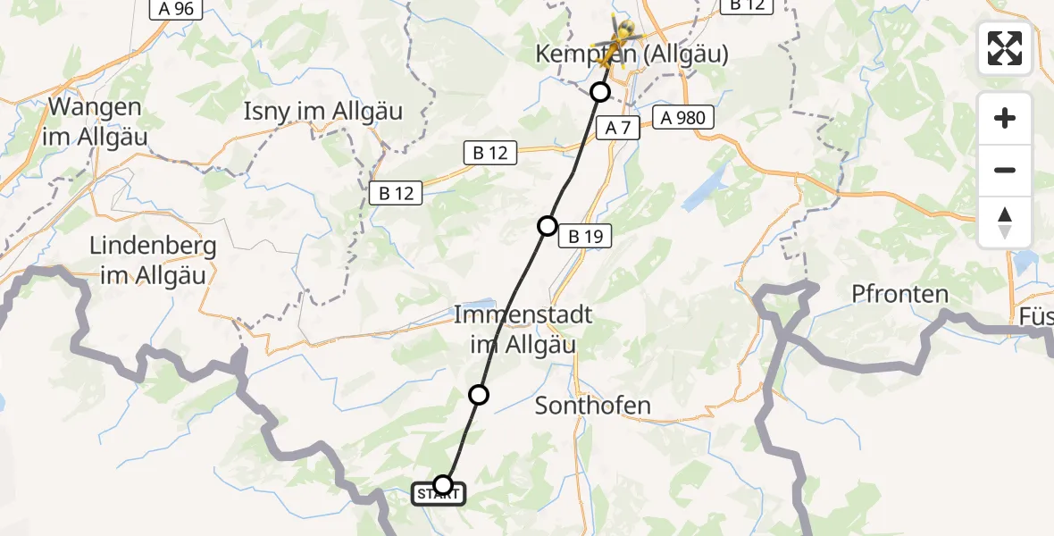 Flugroute Rettungshubschrauber Balderschwang - Kempten (Allgäu), 04 Oktober 2026, 11:05