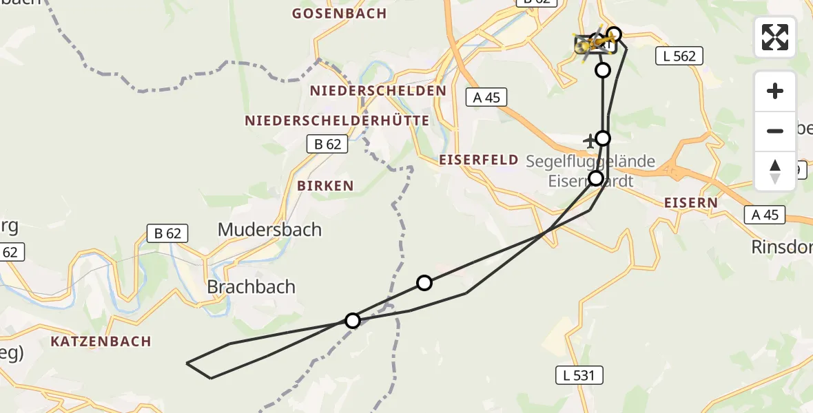 Flugroute Rettungshubschrauber Evangelisches Jung-Stilling Hospital - Evangelisches Jung-Stilling Hospital, 04 Oktober 2026, 11:11