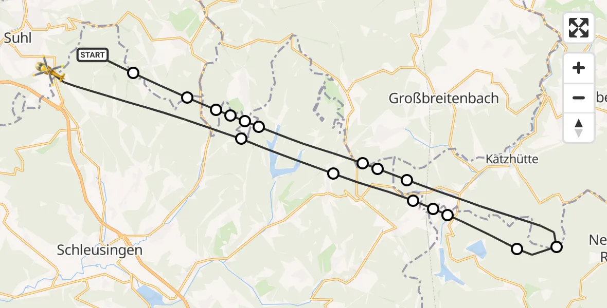 Flugroute Rettungshubschrauber Schleusingen - Suhl, 04 Oktober 2026, 11:16
