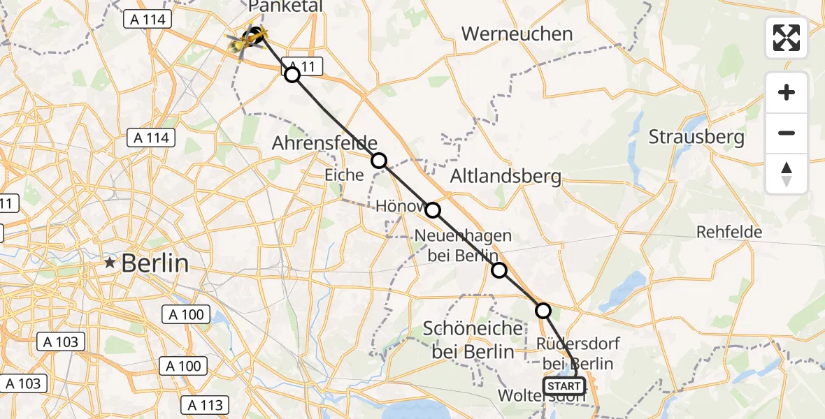 Flugroute Ambulanzhubschrauber Rüdersdorf bei Berlin - Helios Clinic Berlin-Buch, 04 Oktober 2026, 11:19