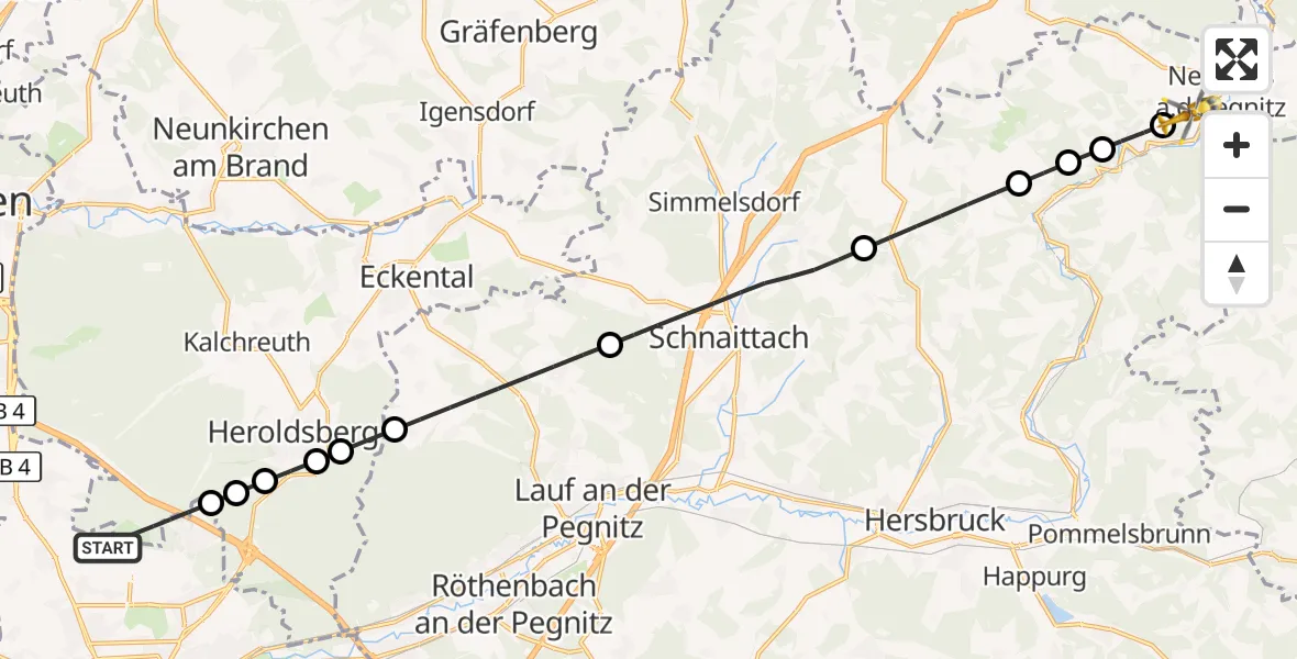 Flugroute Ambulanzhubschrauber Flughafen Nuremberg - Neuhaus a.d.Pegnitz, 04 Oktober 2026, 11:20