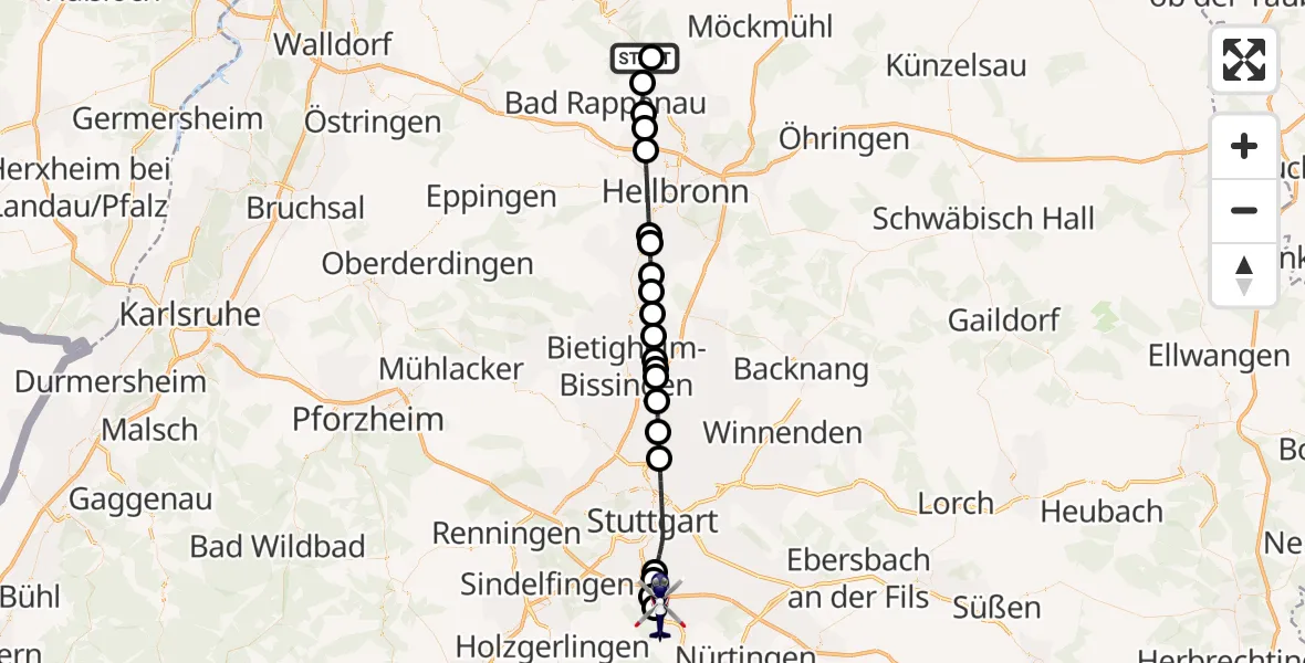 Flugroute Polizeihubschrauber Gundelsheim ULM - Flughafen Stuttgart, 04 Oktober 2026, 11:22