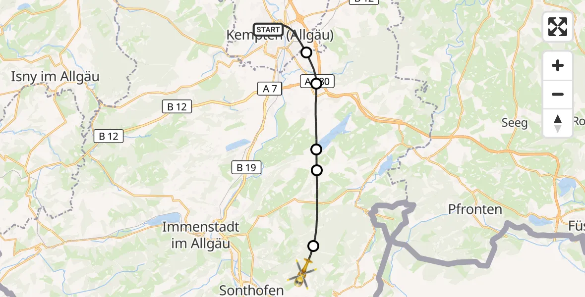 Flugroute Rettungshubschrauber Kempten (Allgäu) - Sonthofen, 04 Oktober 2026, 11:28