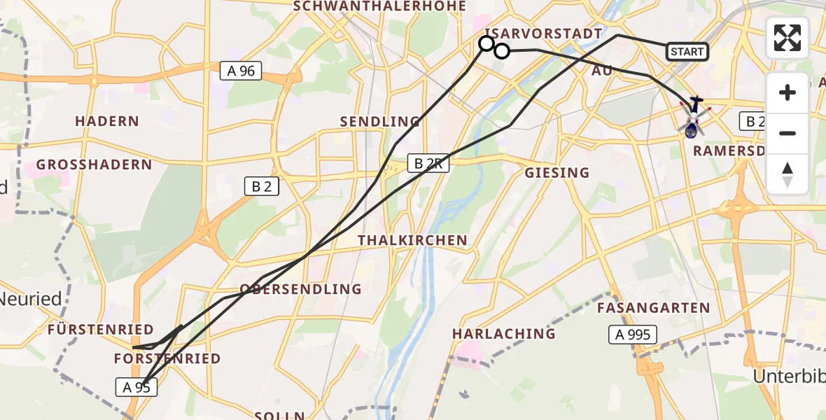 Flugroute Polizeihubschrauber München - München, 04 Oktober 2026, 11:29