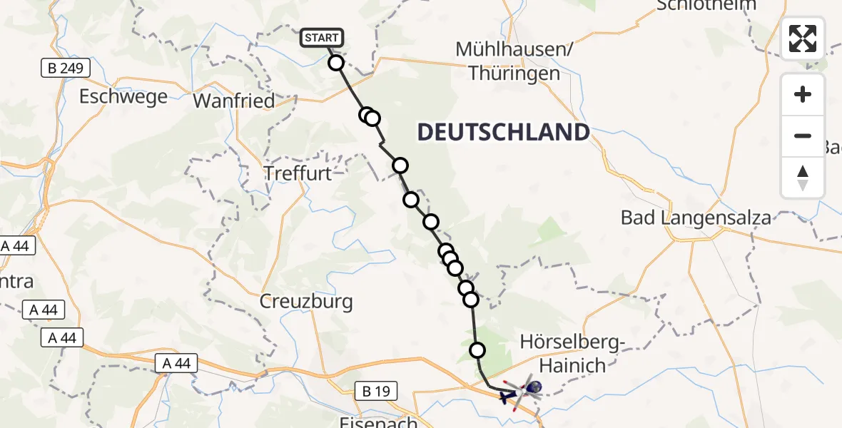 Flugroute Polizeihubschrauber Dingelstädt - Eisenach-Kindel Flughafen, 04 Oktober 2026, 11:52