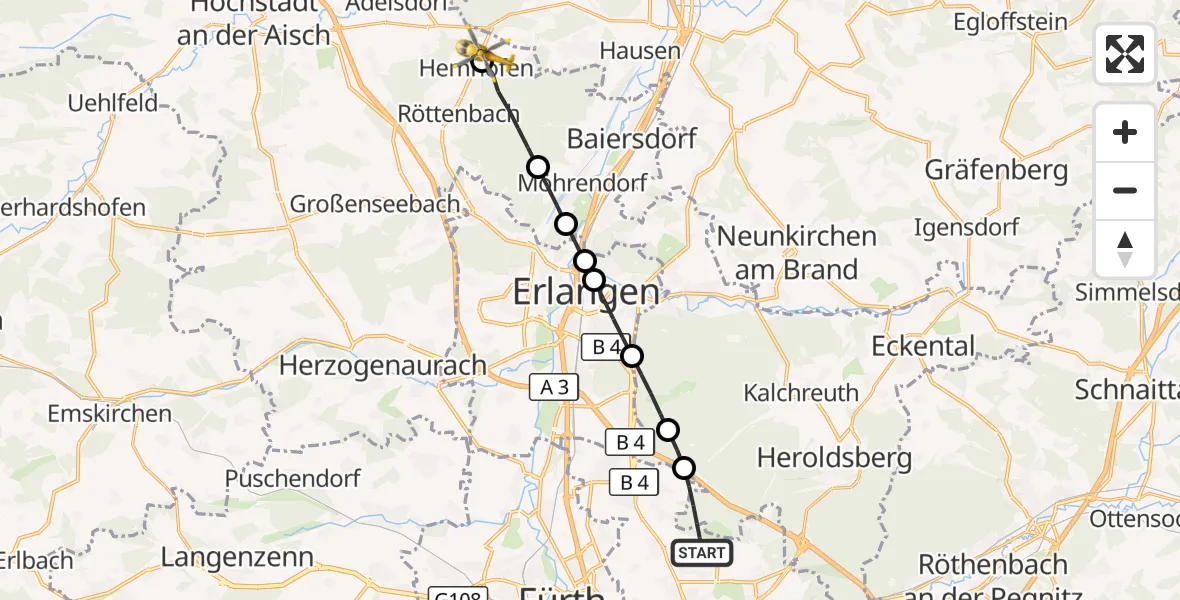 Flugroute Rettungshubschrauber Flughafen Nuremberg - Hemhofen, 04 Oktober 2026, 11:58