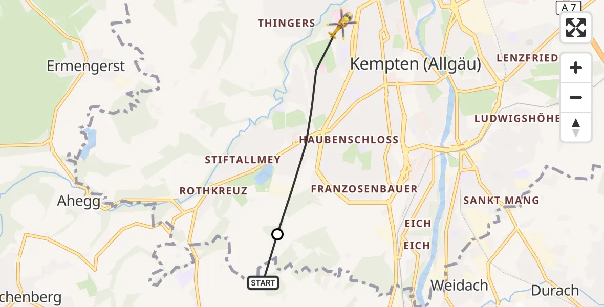 Flugroute Rettungshubschrauber Waltenhofen - Kempten (Allgäu), 04 Oktober 2026, 12:11