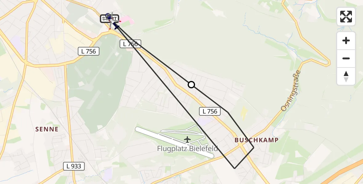Flugroute Polizeihubschrauber Luftrettungszentrum Bielefeld - Luftrettungszentrum Bielefeld, 04 Oktober 2026, 12:14