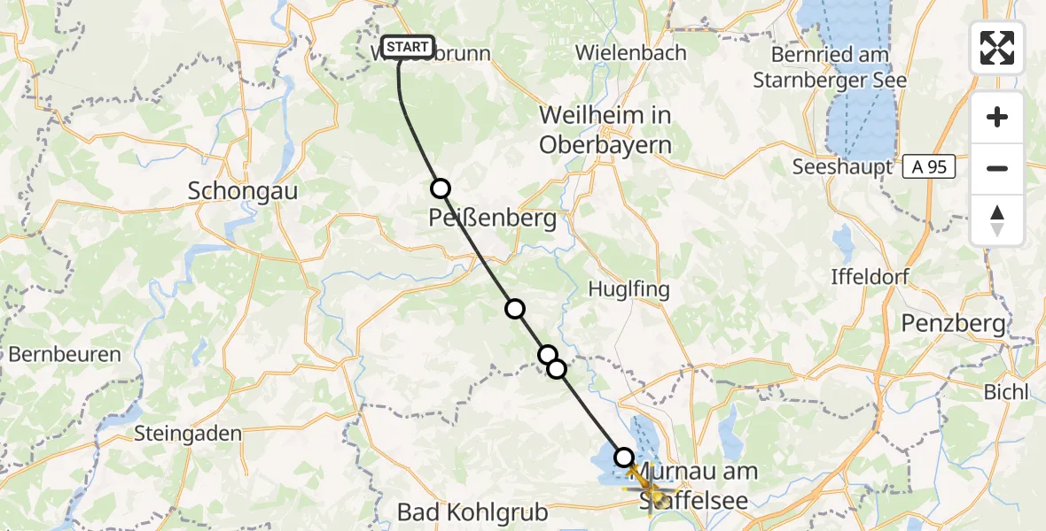 Flugroute Rettungshubschrauber Wessobrunn - Seehausen a.Staffelsee, 04 Oktober 2026, 12:19
