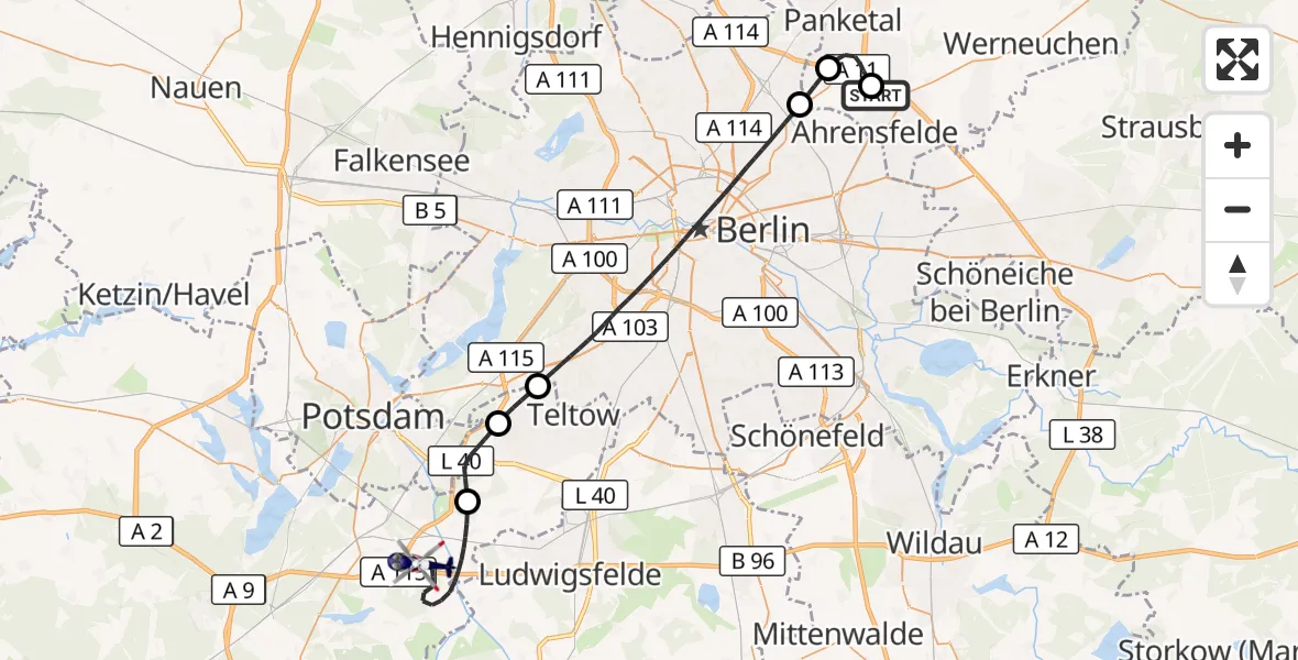 Flugroute Polizeihubschrauber Ahrensfelde Hubschrauberlandeplatz - Nuthetal, 04 Oktober 2026, 12:27