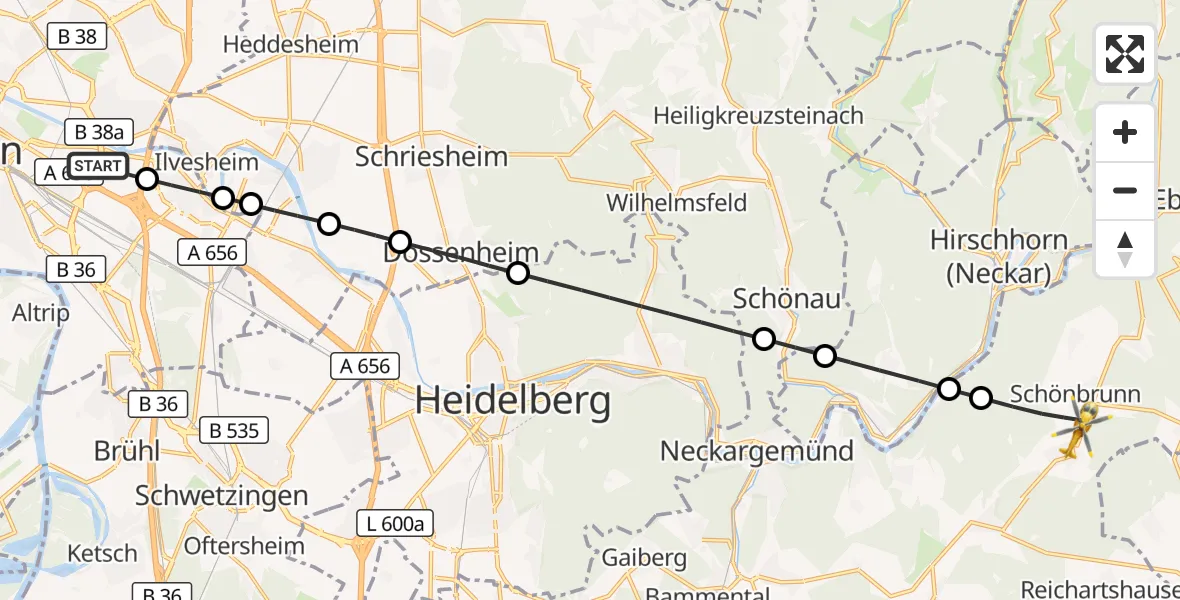 Flugroute Rettungshubschrauber Mannheim-City Flughafen - Schönbrunn, 04 Oktober 2026, 12:30