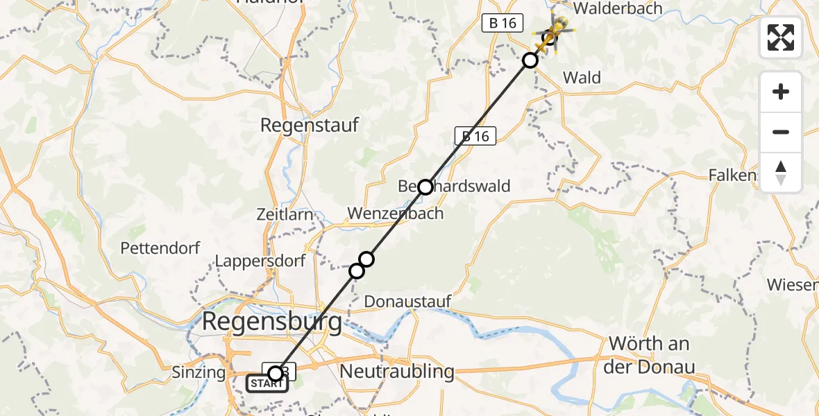 Flugroute Rettungshubschrauber DRF Air Rescue Station Regensburg / Regensburg University Hospital - Reichenbach, 04 Oktober 2026, 12:33