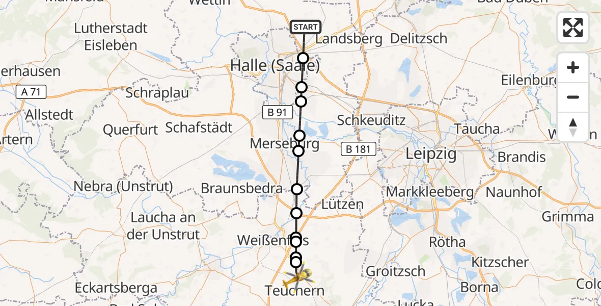 Flugroute Rettungshubschrauber Landsberg - Teuchern, 04 Oktober 2026, 12:35