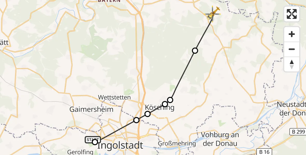 Flugroute Rettungshubschrauber Ingolstadt Hospital - Altmannstein, 04 Oktober 2026, 12:41