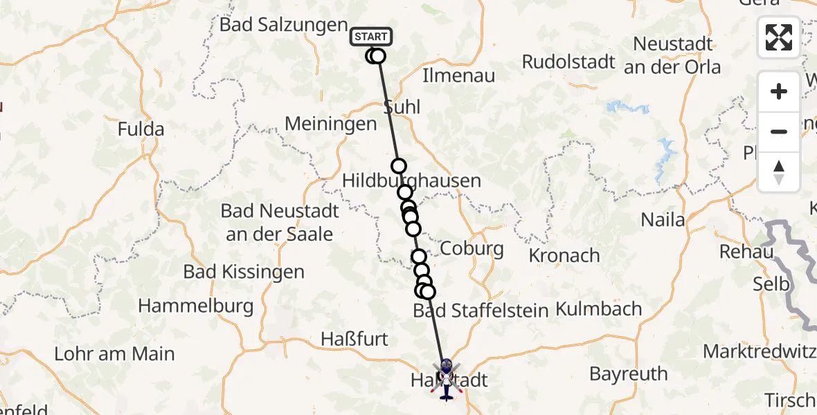 Flugroute Polizeihubschrauber Tambach-Dietharz/Thür.Wald - Hallstadt, 04 Oktober 2026, 12:41