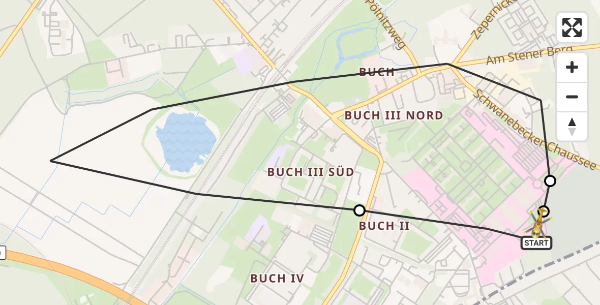 Flugroute Rettungshubschrauber Helios Clinic Berlin-Buch - Helios Clinic Berlin-Buch, 04 Oktober 2026, 12:43