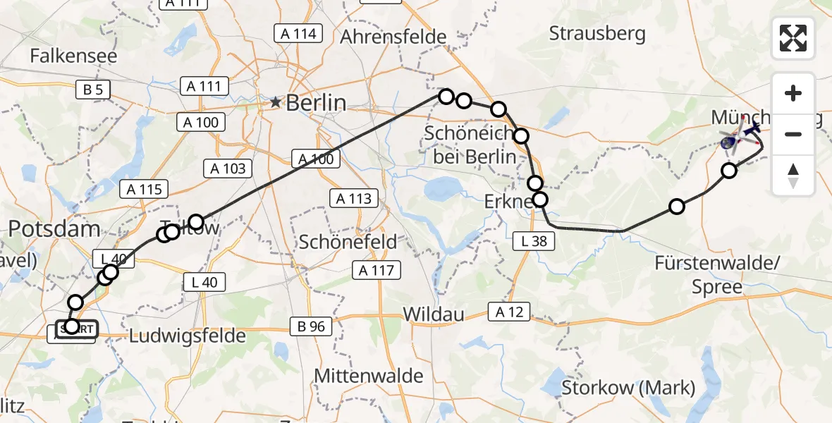 Flugroute Polizeihubschrauber Saarmund Flugplatz - Müncheberg, 04 Oktober 2026, 12:48