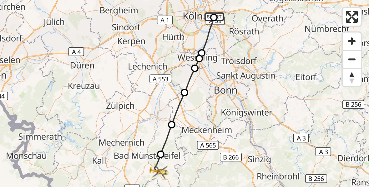 Flugroute Rettungshubschrauber Merheim Hospital - Bad Münstereifel, 04 Oktober 2026, 12:53