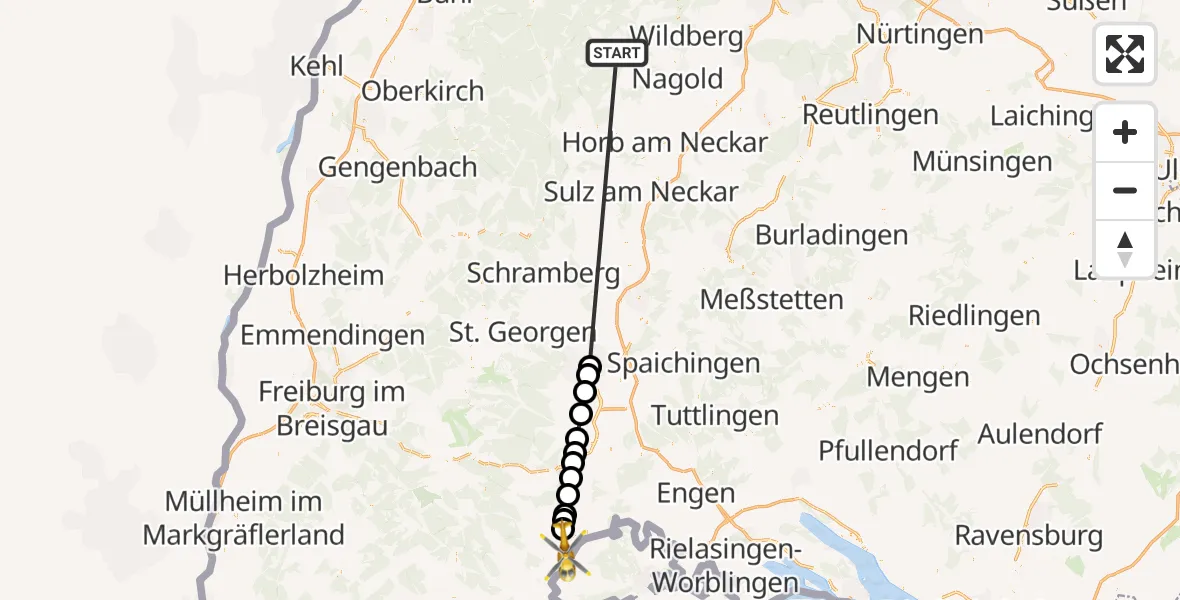 Flugroute Ambulanzhubschrauber Altensteig - Stühlingen, 04 Oktober 2026, 12:56