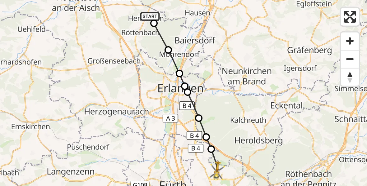 Flugroute Rettungshubschrauber Hemhofen - Flughafen Nuremberg, 04 Oktober 2026, 13:02