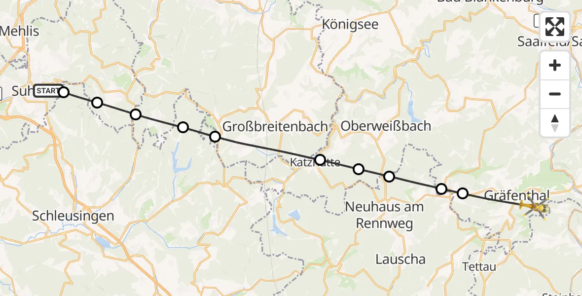 Flugroute Rettungshubschrauber Suhl - Gräfenthal, 04 Oktober 2026, 13:06
