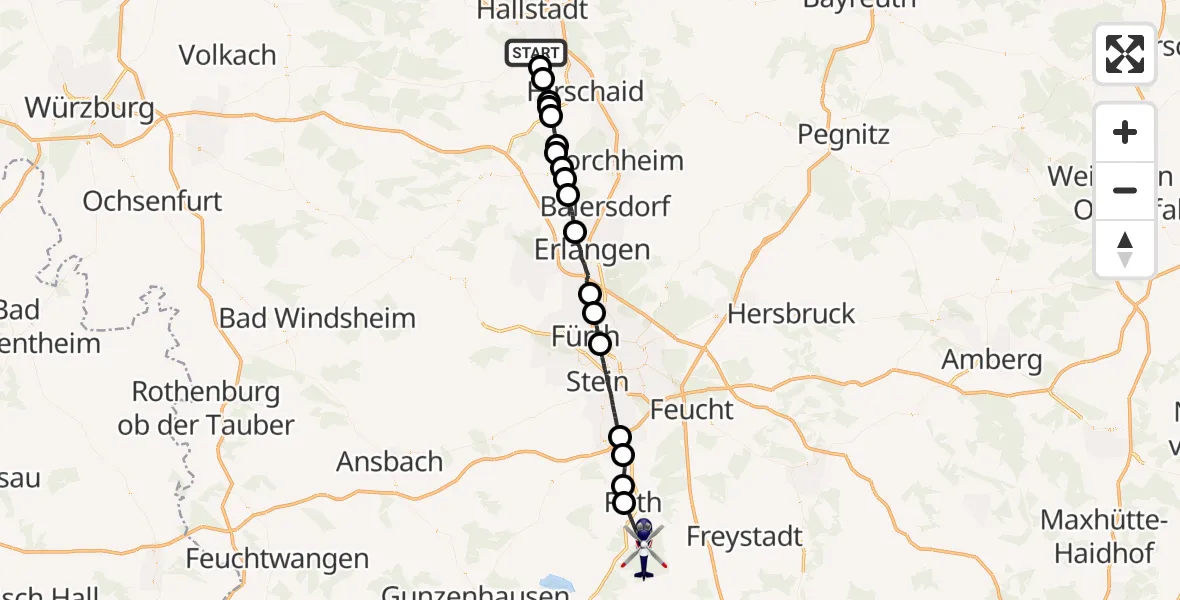 Flugroute Polizeihubschrauber Bamberg - Roth, 04 Oktober 2026, 13:09