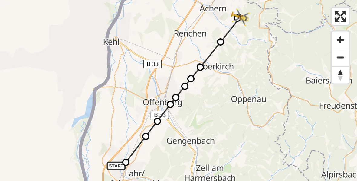 Flugroute Rettungshubschrauber Lahr Flughafen - Sasbachwalden, 04 Oktober 2026, 13:18