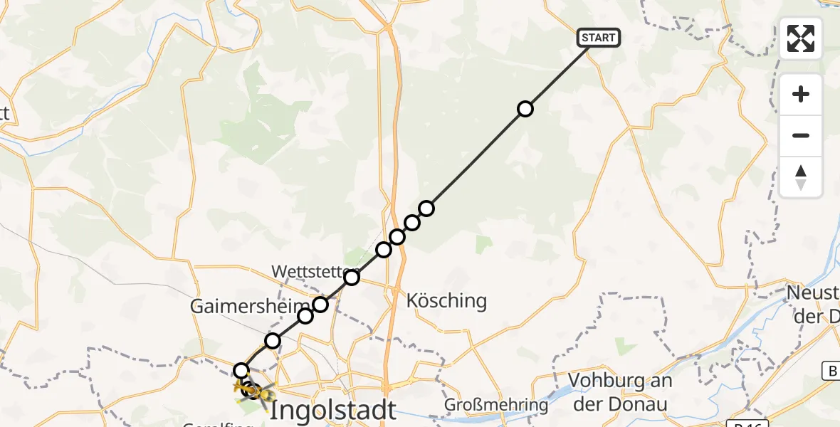 Flugroute Rettungshubschrauber Altmannstein - Ingolstadt Hospital, 04 Oktober 2026, 13:18