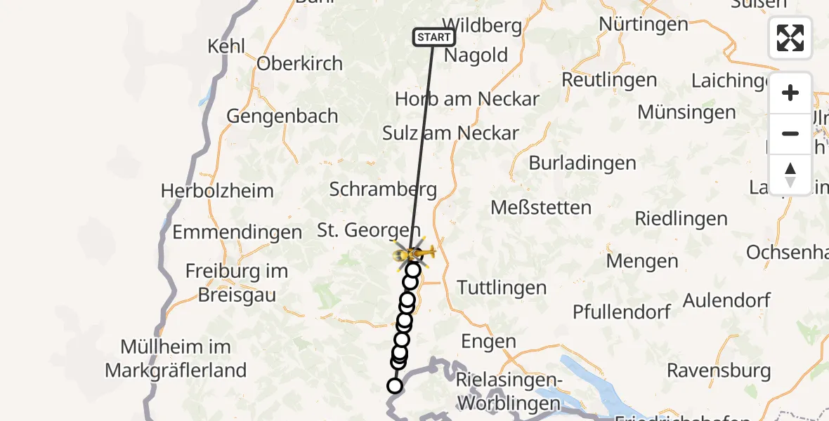 Flugroute Ambulanzhubschrauber Altensteig - DRF Air Rescue Station Villingen-Schwenningen Hubschrauberlandeplatz (Christoph 11), 04 Oktober 2026, 13:35