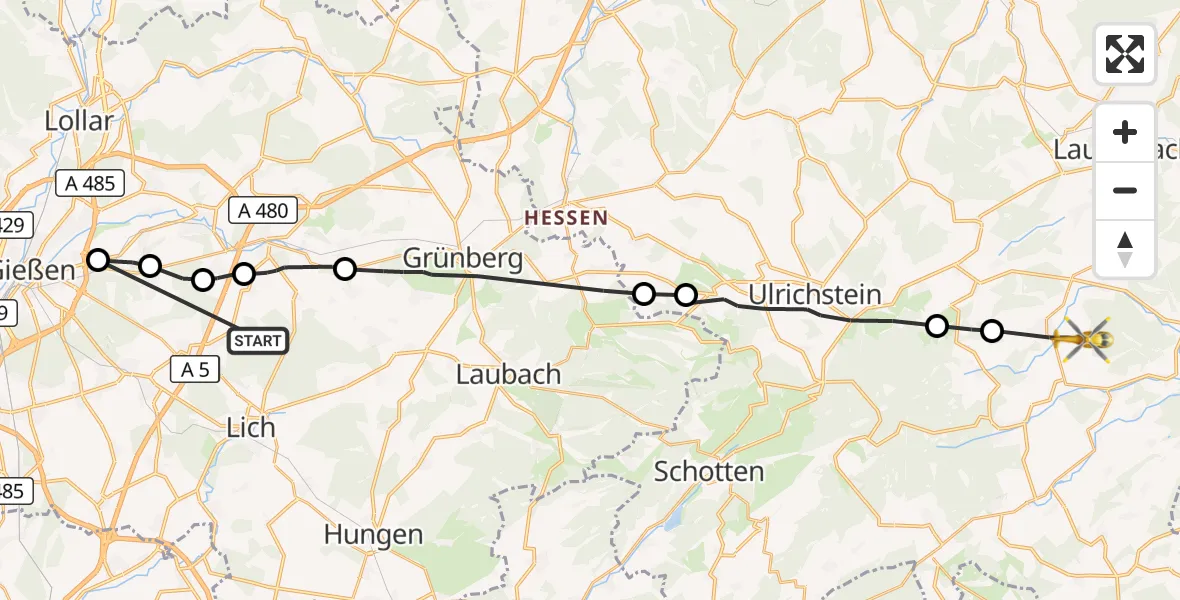 Flugroute Rettungshubschrauber Lich - Herbstein, 04 Oktober 2026, 13:36