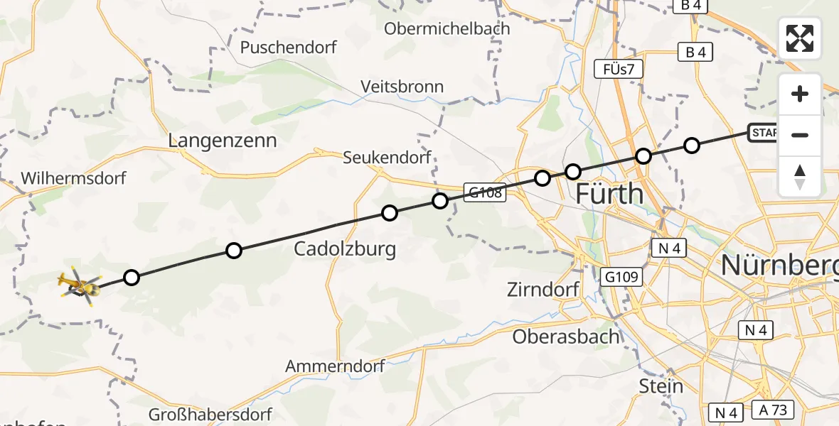 Flugroute Rettungshubschrauber Flughafen Nuremberg - Wilhermsdorf, 04 Oktober 2026, 13:51