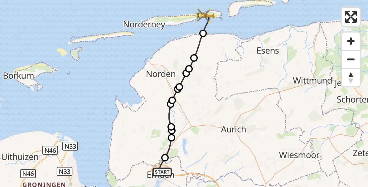 Flugroute Ambulanzhubschrauber Emden - Baltrum Flughafen, 04 Oktober 2026, 13:52