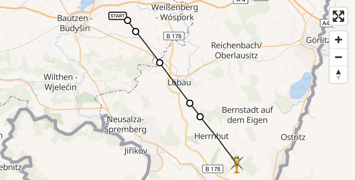 Flugroute Rettungshubschrauber Kubschütz - Herrnhut, 04 Oktober 2026, 13:54