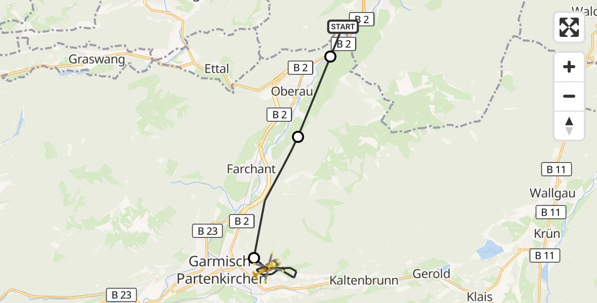 Flugroute Rettungshubschrauber Eschenlohe - Garmisch-Partenkirchen, 04 Oktober 2026, 13:54