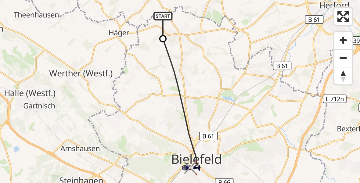 Flugroute Polizeihubschrauber Spenge - Bielefeld, 04 Oktober 2026, 13:56