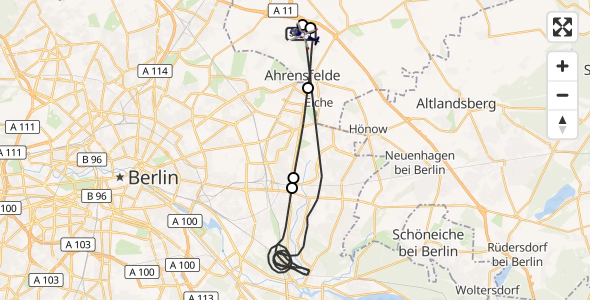 Flugroute Polizeihubschrauber Ahrensfelde Hubschrauberlandeplatz - Ahrensfelde Hubschrauberlandeplatz, 04 Oktober 2026, 13:59