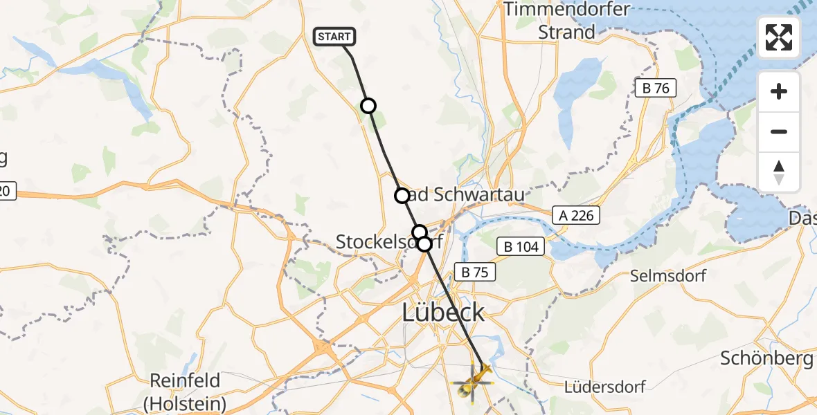 Flugroute Rettungshubschrauber Ahrensbök - Lübeck, 04 Oktober 2026, 13:59