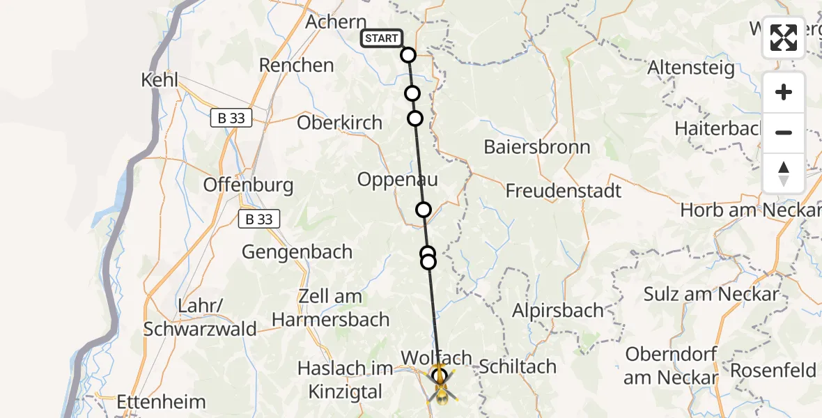 Flugroute Rettungshubschrauber Sasbachwalden - Wolfach, 04 Oktober 2026, 14:01