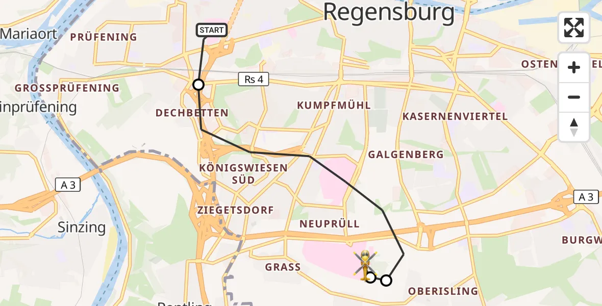 Flugroute Rettungshubschrauber Barmherzige Brüder (Brothers of Mercy) Hospital Regensburg - DRF Air Rescue Station Regensburg / Regensburg University Hospital, 04 Oktober 2026, 14:14